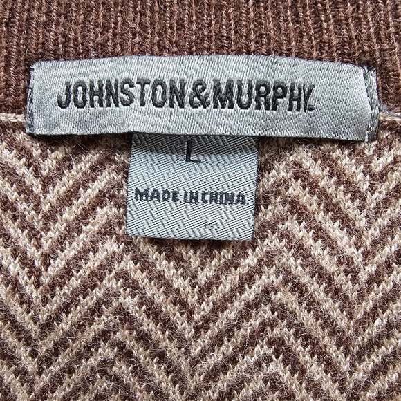 Johnston & Murphy Men's V-Neck Beige Tan Silk Angora Blend Sweater Size L - Picture 3 of 7